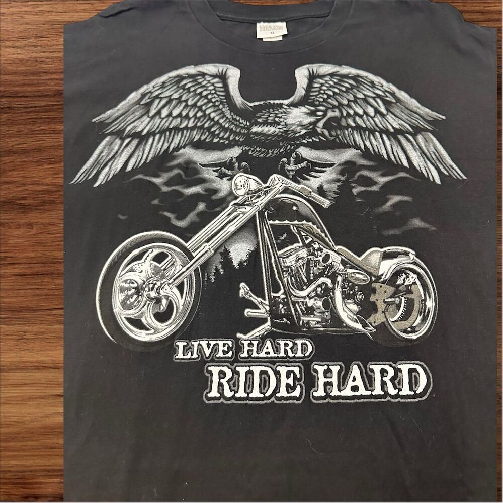 National Heritage Men's XL Black Vintage Motorcycle Graphic T-Shirt Short Sleeve - Picture 2 of 5